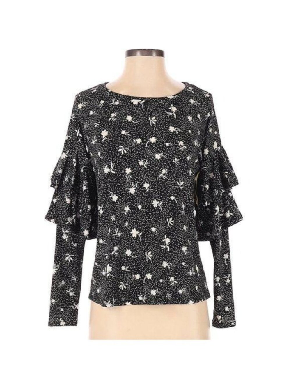 CeCe Women's XS Long Sleeve Blouse Black White - Picture 2 of 5